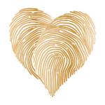 Gold heart icon comprised of two thumbprints